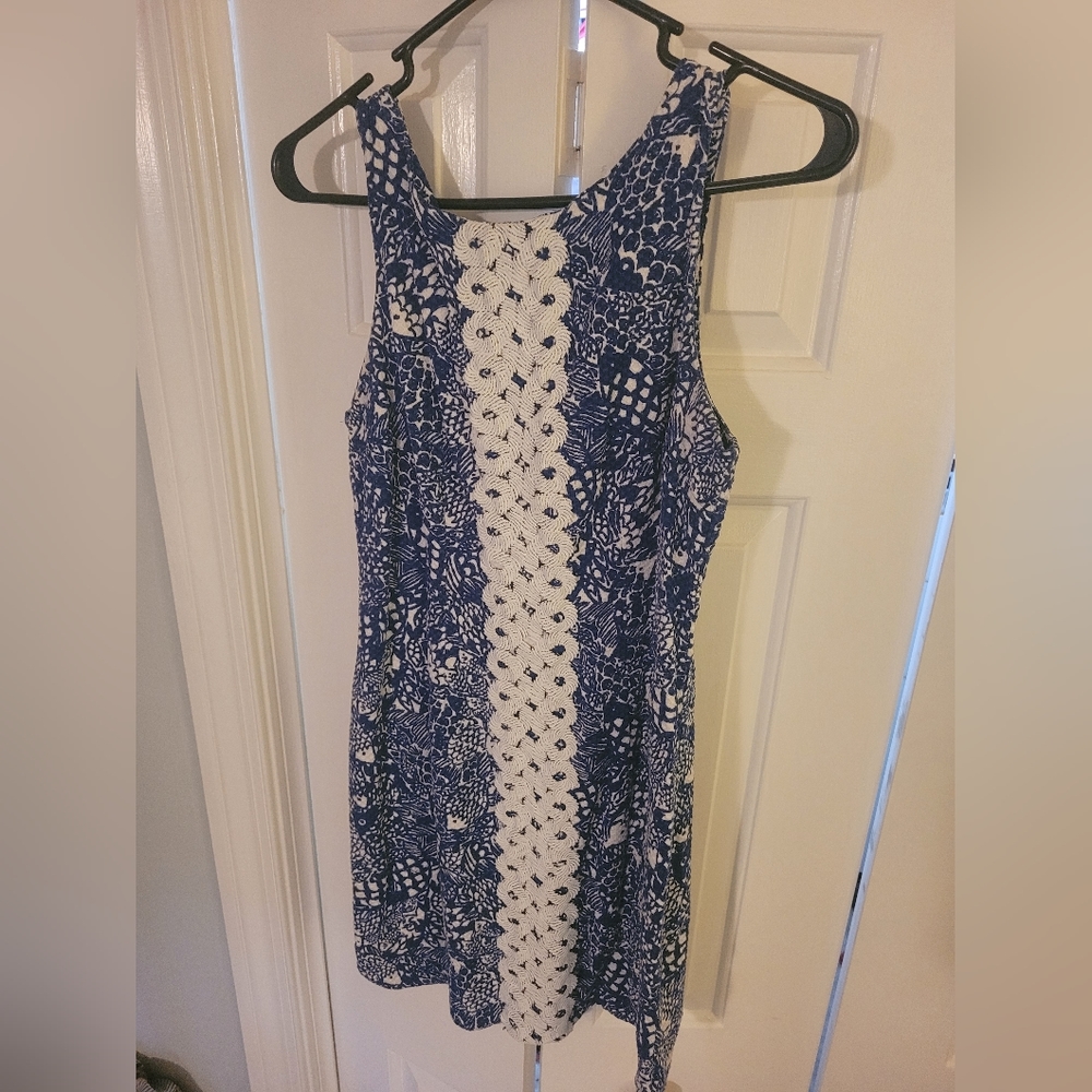 Blue and White Lilly Pulitzer Upstream Fish Sleeveless Dress